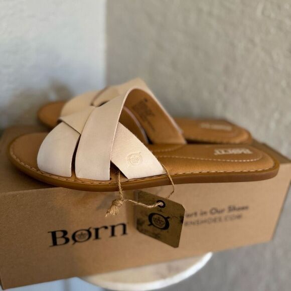Born Ilana Leather Slide Sandal, Cushioned Padded, White Cream, Size 8, NWT - Picture 6 of 16